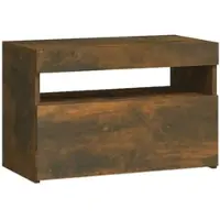 Décoshop26 - Nachttisch mit LED-Beleuchtung Fach mit Tür 60 x 35 x 40 cm braunes Holzwerkstoff DEC033177