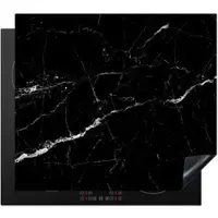 KitchenYeah Herdabdeckplatte Modernes Marmor schwarz | Gr.: 78 x 52 cm