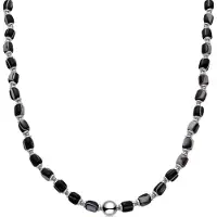 Luxenter -Halskette aus 925er Sterlingsilber und schwarzem Perlmutt mit Rhodiumbeschichtung – Maddul