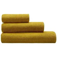 Cotonea Waffelpikee-Handtücher aus Bio Baumwolle Handtuch 50x100 cm | curry - gelb