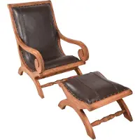 DELUKE Ledersessel MARA mit Hocker - Mahagoni Braun 93x93x60cm | Relaxsessel mit Fußablage
