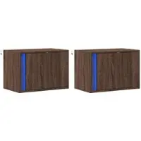 Décoshop26 - Set aus 2 wandmontierten Nachttischen mit LED-Beleuchtung 50 x 31 x 35 cm braunes Holzwerkstoff DEC036136
