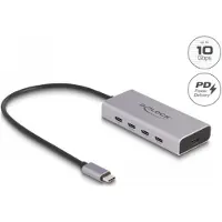 DeLOCK USB 10 Gbps USB Type-C Hub mit 4 x USB Type-C Buchse + 1 x USB Type-C PD 85 Watt mit 30 cm Anschlusskabel, USB Typ-C, USB 3.2 Gen 2 (3.1 Gen 2) Type-C, 10000 Mbit/s, Grau, Aluminium, 85 W