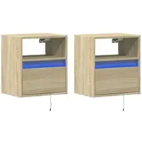 Décoshop26 - Set aus 2 wandmontierten Nachttischen mit LED-Beleuchtung Holzwerkstoff Eichenfarbe DEC036148