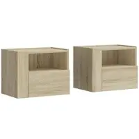 Décoshop26 - Set aus 2 wandmontierten Nachttischen mit Schublade und offenem Fach 45 x 30 x 35 cm Holzwerkstoff Eichenfarbe DEC036072