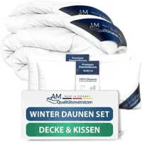 AM Qualitätsmatratzen Premium Winter Daunen Bettdecken- & Kissen 2er Set Made in Germany & DOWNPASS Zertifiziert 140x220cm