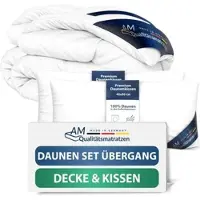 AM Qualitätsmatratzen Premium Daunen Ganzjahres Bettdecken- & Kissen 2er Set Made in Germany 140x220cm