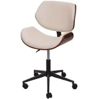 Décoshop26 - Drehbarer Bürostuhl gebogene Ausführung in Walnussholz höhenverstellbar Retro-Design cremefarben 04_0001859