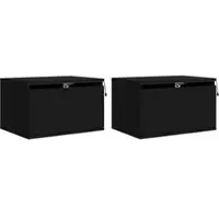 Décoshop26 - Set aus 2 wandmontierten Nachttischen mit LED-Beleuchtung und Schublade 50 x 36 x 30 cm schwarzes Holzwerkstoff DEC036160