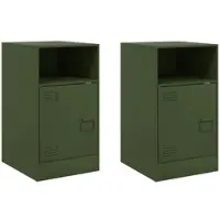 Décoshop26 - Set aus 2 Nachttischen mit Fach und Tür 34,5 x 39 x 62 cm grüner Stahl DEC035759