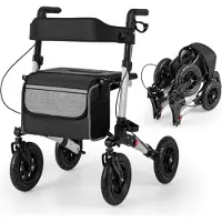 Northix Faltbarer Leichtgewicht-Rollator mit Luftreifen, Aluminium, 140kg Tragkraft