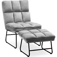 MCombo Relaxsessel Fernsehensessel Loungesessel Sessel-Hocker-Set Samt-Stoffbezug 0014 Grau