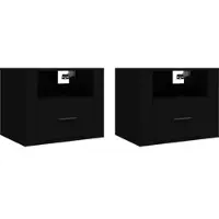 Décoshop26 - Set aus 2 wandmontierten Nachttischen mit Schublade 50 x 36 x 40 cm schwarzes Holzwerkstoff DEC036103