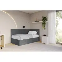 ALTDECOR Jugendbett mit Bettkasten - LOVY - 90x200 cm Dunkelgrau - Poso 115 - Bett ohne Matratze - Einzelbett mit Stauraum - Polsterbett Kinderbett