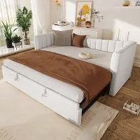 OEM Gestoffeert Bett, 180 x 200 cm, uitschuifbar, Schlafsofa, Einzelbett, Doppelbett (ohne Matratze), Flanell, minimalistische Design, weiß