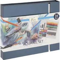 Nassau Aquarell art set Malen 34-teilig in Luxus Aufbewahrungsbox Geschenk