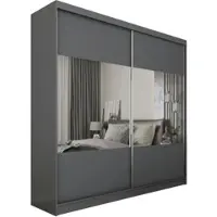 ALTDECOR Kleiderschrank mit Spiegel und Schiebetüren, kugelgelagerte Führungsschienen und Aluminium-Leisten, mit LED-Beleuchtung und Fernbedienung - CELI - 200 cm - Grau