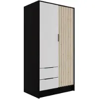 ALTDECOR Kleiderschrank mit selbstschließenden, Lamellentüren, Lamellen, Flügeltüren - NELIA - 100 cm Schwarz / Weiß / Artisan