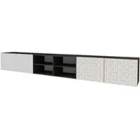 ALTDECOR TV-Schrank VIRA-W mit Gefrästen Fronten 3x100x40x40 Lowboard hängend, TV Möbel, TV Cabinet, Fernsehtisch, Fernsehschrank, TV Kommode, TV Tisch, TV Sideboard, TV Board - Schwarz / Weiß