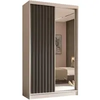 ALTDECOR Kleiderschrank mit Spiegel und Schiebetüren, kugelgelagerte Führungsschienen und Aluminium-Leisten - LAMELO - 120 cm - Weiß/Grau/Grau