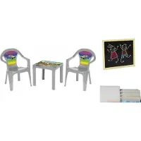 3toysm Tisch und zwei Stühle + Tafel in Pastellgrau –