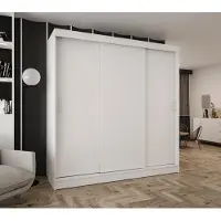Caspian24 3-türiger Schwebetürenschrank 240x205x58 cm Weiß mit 2 Schubladen – Moderner Kleiderschrank für Schlafzimmer und Flur