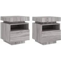 Décoshop26 - Set aus 2 RGB-LED-Nachttischen 40 x 39 x 48,5 cm mit Schublade graues Holzwerkstoff DEC032837