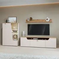 Lomadox Wohnwand in Kaschmir & Eiche mit Highboard, Wandboard & Lowboard, 3-teilig - CARMONA-129