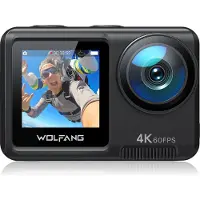 WOLFANG GA420 Action Cam 4K 60FPS - Dual Screen WiFi Unterwasserkamera Blankes Metall Wasserdicht 3.0 EIS Helmkamera (Externem Mikrofon, 2x1350mAh)