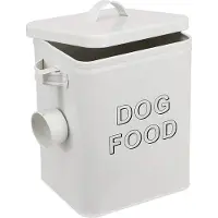 Merkloos Gelber Metall Hundefutterbehälter 23x18x15 cm, 2,5 kg, mit Dichtungsstreifen, Servierschaufel & 'Dog FOOD' Schild
