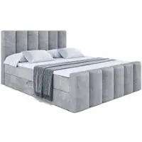 ALTDECOR Boxspringbett mit Fußteil, H4 Matratze und Topper - 160x200 cm - BOXI1-Z - Grau Samt - Polsterbett mit Bettkasten und Lattenrost, Bett mit Stauraum
