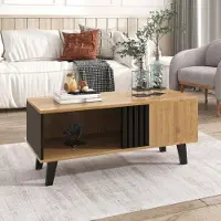 OEM Gekleurd houten salontafel 100 x 60 x 45 cm mit schwarzer Verzierung, Wohnzimmertisch mit Schublade und Beistelltisch, vielseitige Aufbewahrung und einzigartiger Ausstrahlung