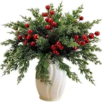 Markenlos 55 Stück Tannennadelzweige mit roten Beeren, Weihnachts-Picks, künstliche Beeren für Winter und Weihnachten