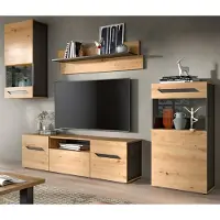 Inn.Furn Wohnwand 4-teilig "Aversa" in Artisan Eiche und grau Set mit 2x Vitrine hängend / stehend