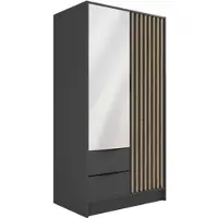ALTDECOR Kleiderschrank mit Spiegel und selbstschließenden, Lamellentüren, Lamellen, Flügeltüren - NELIA - 100 cm Graphit