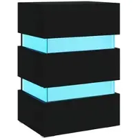 Décoshop26 - Nachttisch mit LED-Beleuchtung und 3 Schubladen 45 x 35 x 67 cm schwarzes Holzwerkstoff DEC034743