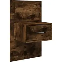 Décoshop26 - Wandmontierter Nachttisch mit LED-Beleuchtung und Schublade 48,5 x 32,5 x 80 cm braunes Holzwerkstoff DEC034172