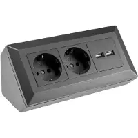 Chilitec 2-fach Steckdosenblock+ 2x USB,anthrazit 250V/ 16A Aufbaumontage USB 3,1A
