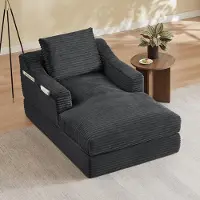 MODFU Relaxsessel mit Doppellagiges Desig,Chaiselongue Liegestuhl mit Sitzkissen,Posterstuhl mit seitlichen Aufbewahrungstaschen,Cord,Dunkelgrau