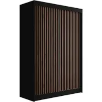 ALTDECOR Kleiderschrank mit Lamel-Schiebetüren, kugelgelagerte Führungsschienen und Aluminium-Leisten - VILANv2 - 150 cm Schwarz + Lamelle Eiche Wotan