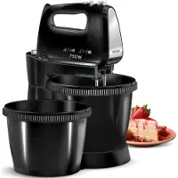 MPM Handmixer 2 rotierende Schüsseln Set schwarz MMR-22Z/C 750W