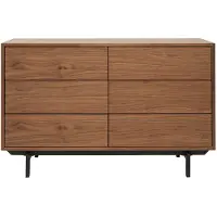 Miliboo - Vintage-Kommode mit sechs Schubladen aus Walnuss und Metall MANNY