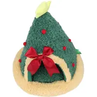 Kkmoon Katzenhöhle im halbgeschlossenen Design – multifunktionales, dreieckiges, warmes Haustierzeltbett im Weihnachtsbaum-Stil für zu Hause