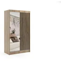 ALTDECOR Kleiderschrank mit Spiegel und Lamel-Schiebetüren, kugelgelagerte Führungsschienen und Aluminium-Leisten, LED-Beleuchtung und Fernbedienung - VILO - 120 cm - Sonoma Eiche/Lamelle Eiche Wotan