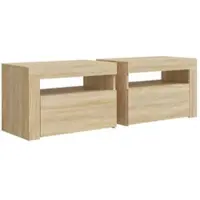 Décoshop26 - Set aus 2 LED-Nachttischen mit Fach und Tür 60 x 35 x 40 cm Holzwerkstoff Eichenfarbe DEC034839