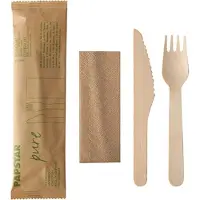 Papstar Besteckset, Holz "pure" : Messer, Gabel, Serviette in Papierbeutel