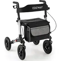 Goplus Rollator faltbar und leicht mit Sitz, leichtgewicht Reiserollator Aluminium 7-fach höhenverstellbar, Silber