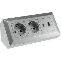 Chilitec 2-fach Steckdosenblock USB-A+C silber 250V/ 16A Aufbaumontage USB 3,1A PD