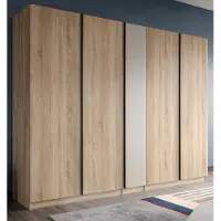 Inn.Furn Kleiderschrank "Girona" in Sonoma Eiche und Kaschmir Drehtürenschrank 5-türig 230 x 183 cm mit Schubkasteneinsatz