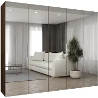 MEBLE KRYSPOL , Kleiderschrank Spiegel, 250x202x52, Warmia-Nuss, Griff Kaschmir
